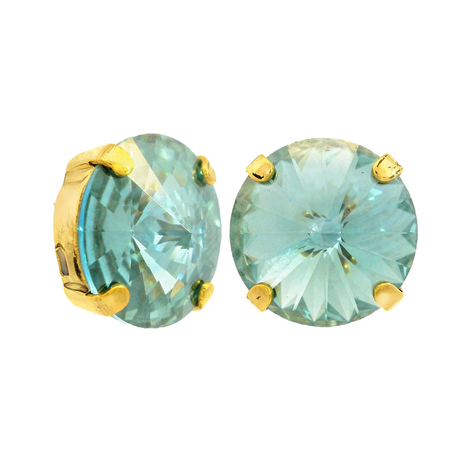 Antique gold-plated stud earrings with large round crystals on surgical steel posts
