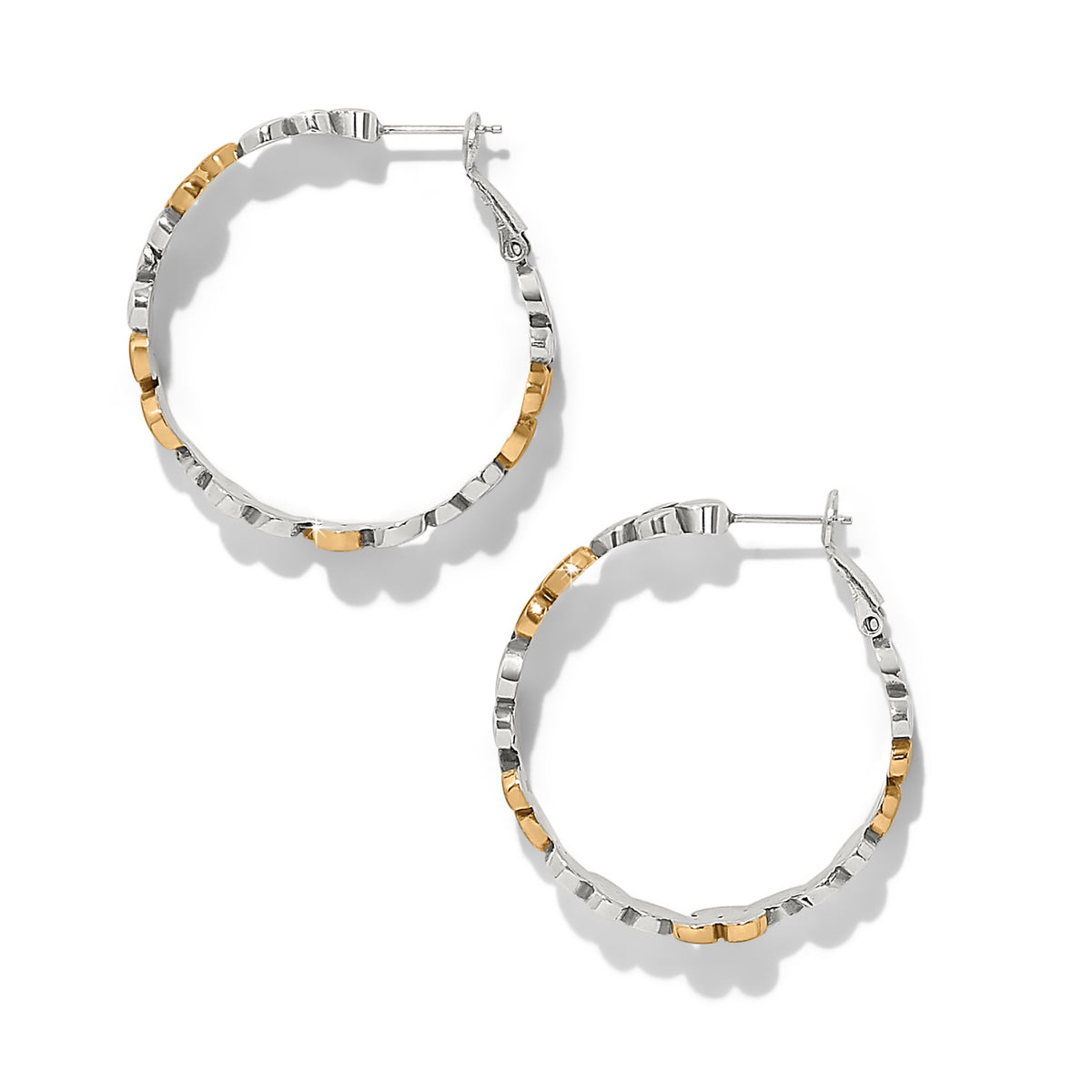 Two-tone large pebble edge hoop earrings with lever back closure