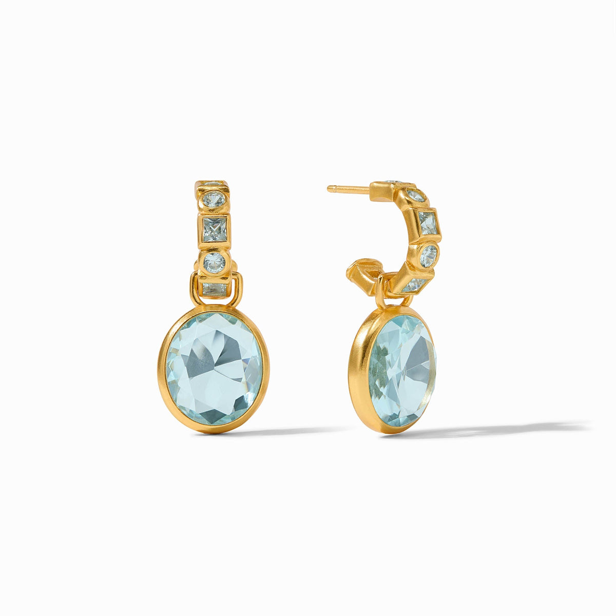 Jolie hoop earring with charm in gold plate featuring imported glass stones
