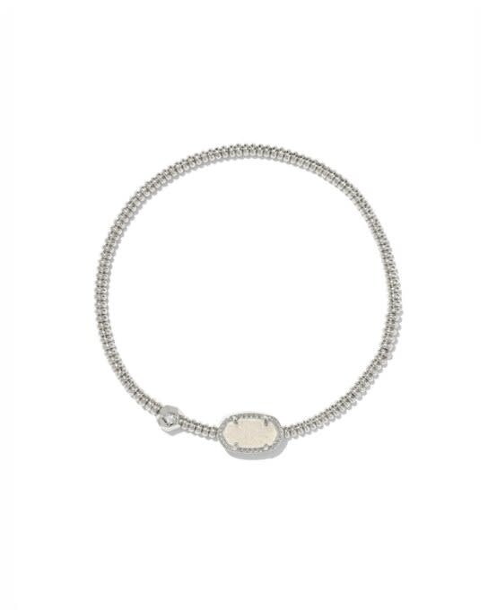 Grayson Stretch Silver Bracelet with a textured band and a small oval station.