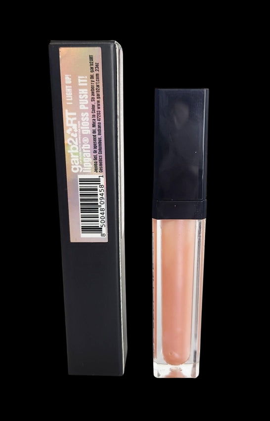 Garb2Art lipgarb gloss in a clear tube with a black cap, shade "Light Up!"