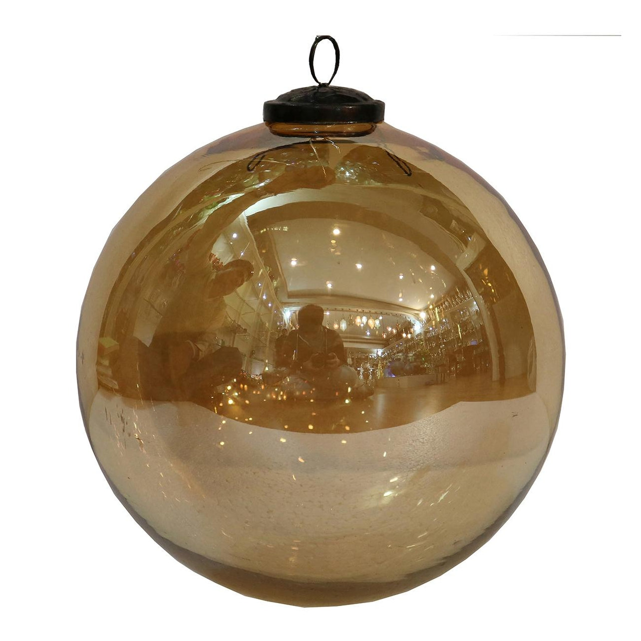 Gold glass ornament with a reflective metallic finish