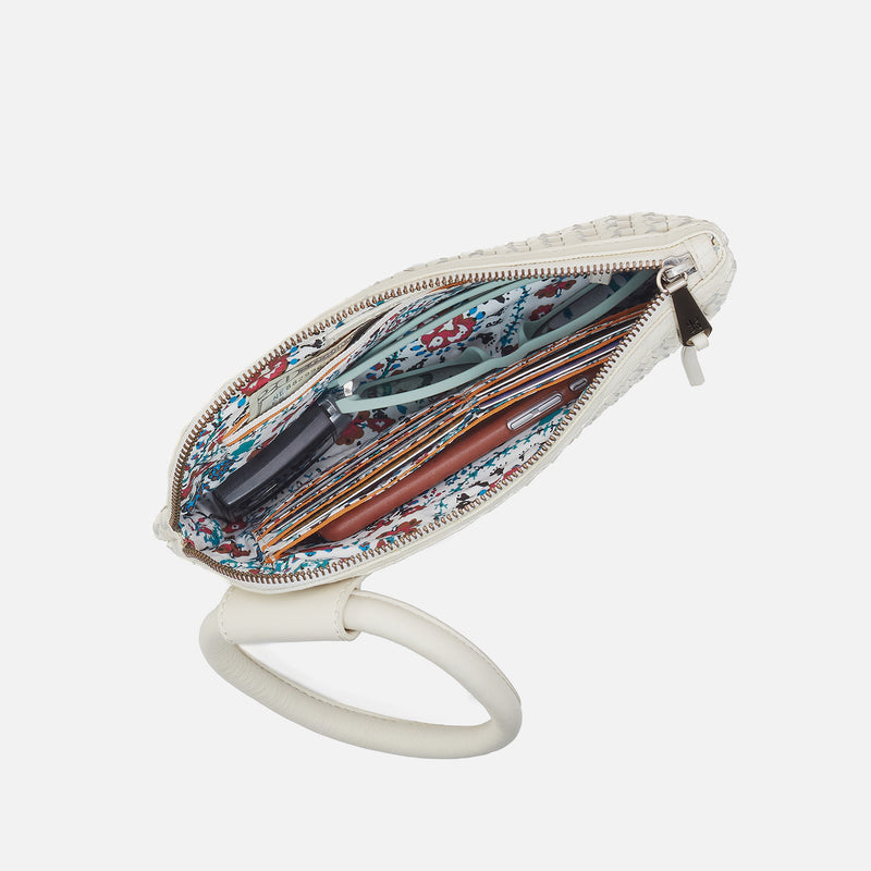Whitecap Sable wristlet in solid leather with brushed nickel hardware.