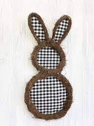 Black and white buffalo plaid fabric bunny decoration with wire ring