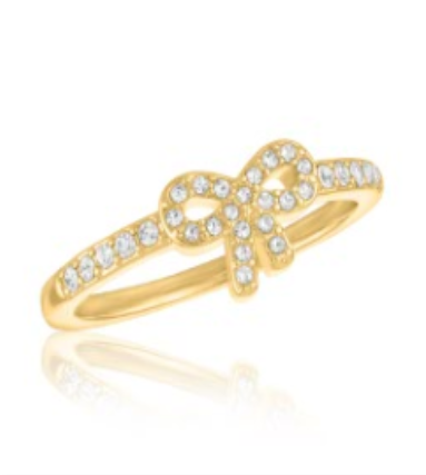 CZ Bow Gold Layers Ring featuring a gold band with a bow design encrusted with clear cubic zirconia.