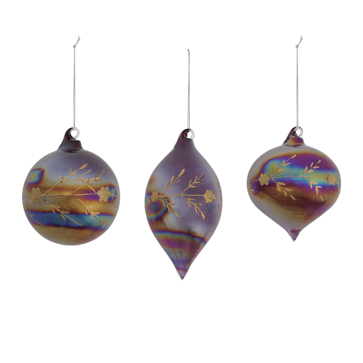 Iridescent Etched Glass Ornament - Sold Individually