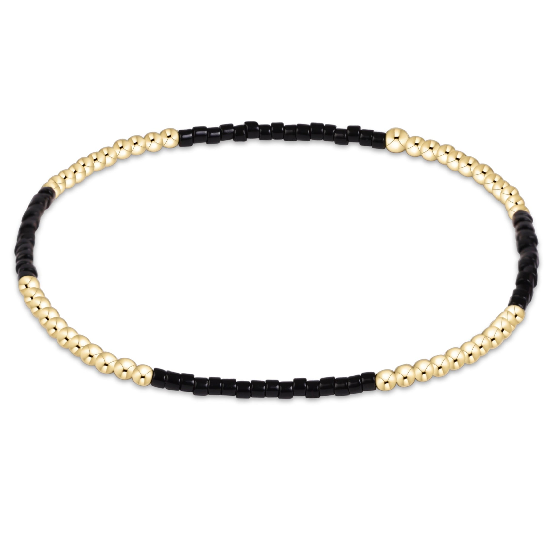 Gameday Hope Blissful Bracelet with alternating sections of black seed beads and 14kt gold beads.