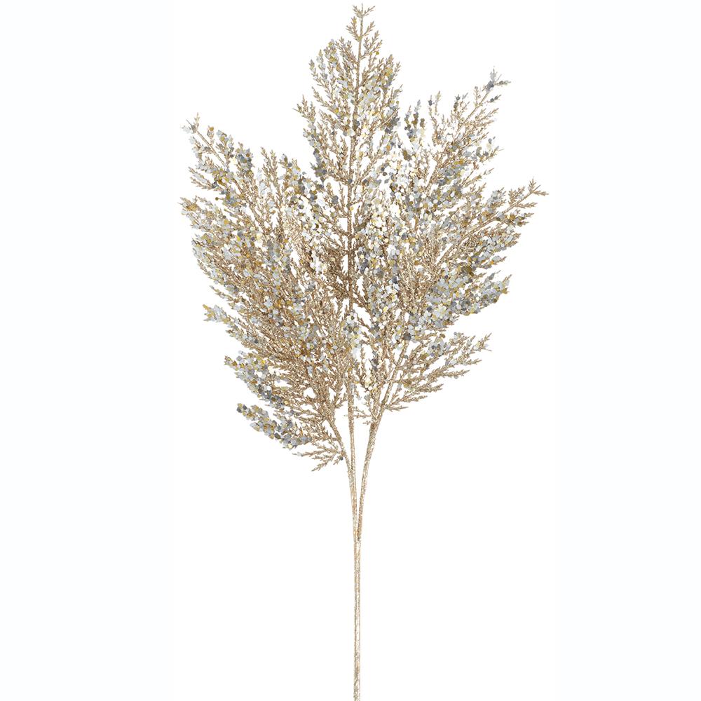 23-inch gold glittered cedar spray with shimmering foliage and a long stem.