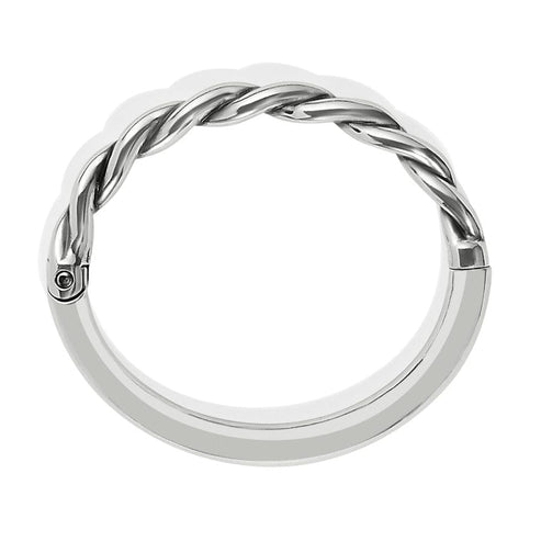 Silver plated Interlok Twist Hinged Bangle with a braided top design and smooth bottom band.