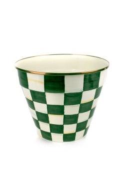 Emerald Check Extra Large Garden Pot with a green and white checkered pattern and gold rim.
