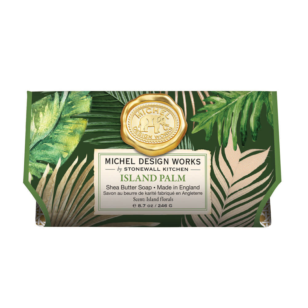 Large bath soap bar in natural beige with subtle palm leaf embossed pattern