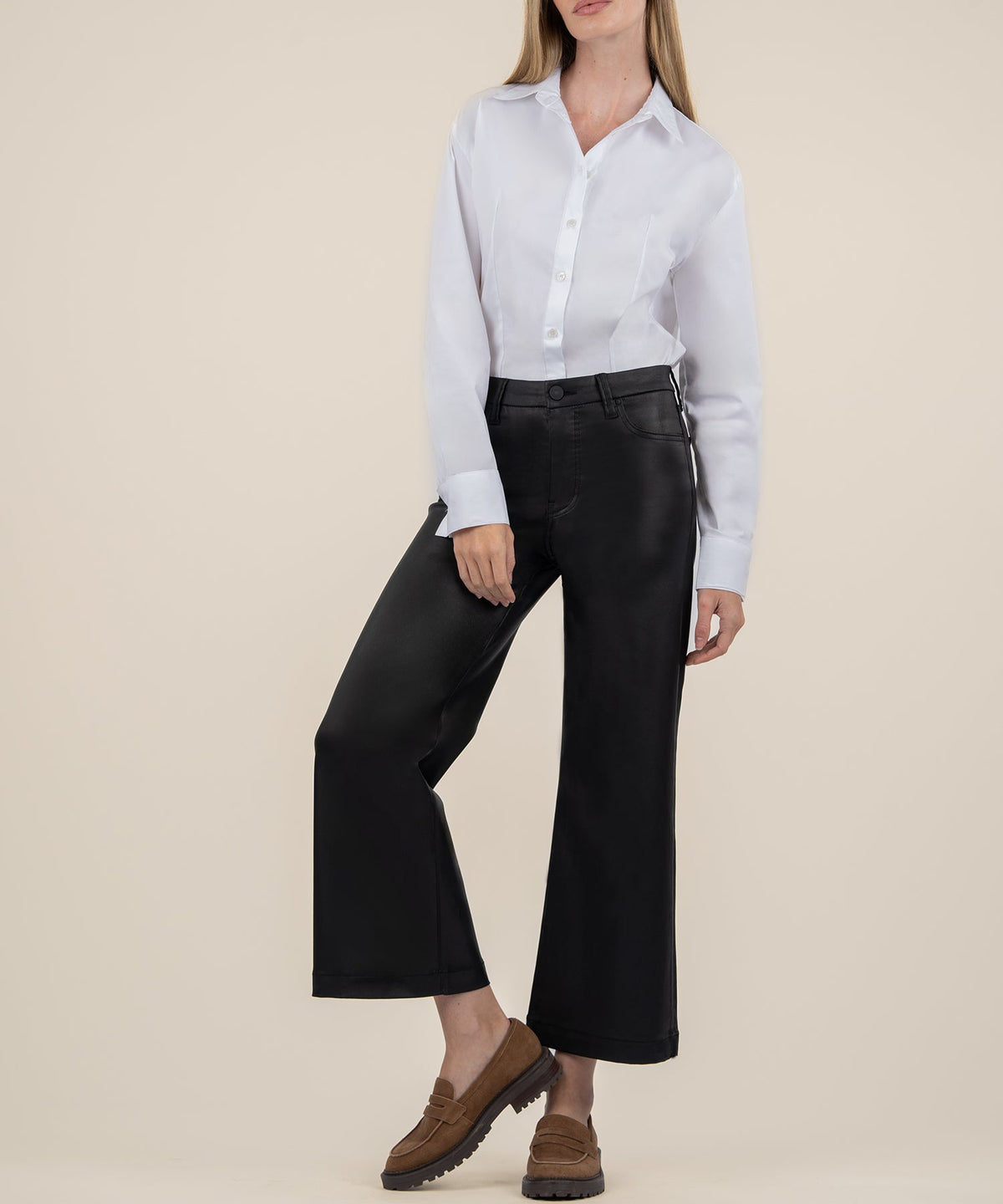 Katelyn Meg high-rise wide-leg pants in a modal blend fabric with a flared hem.
