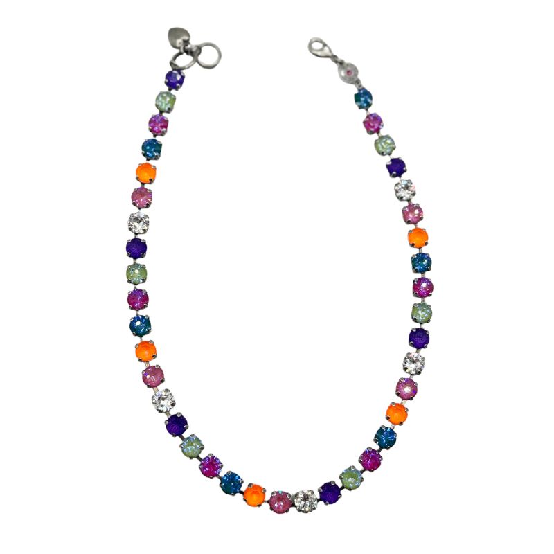 Classic RIO necklace featuring a single strand of multicolored round crystals on a silver chain.