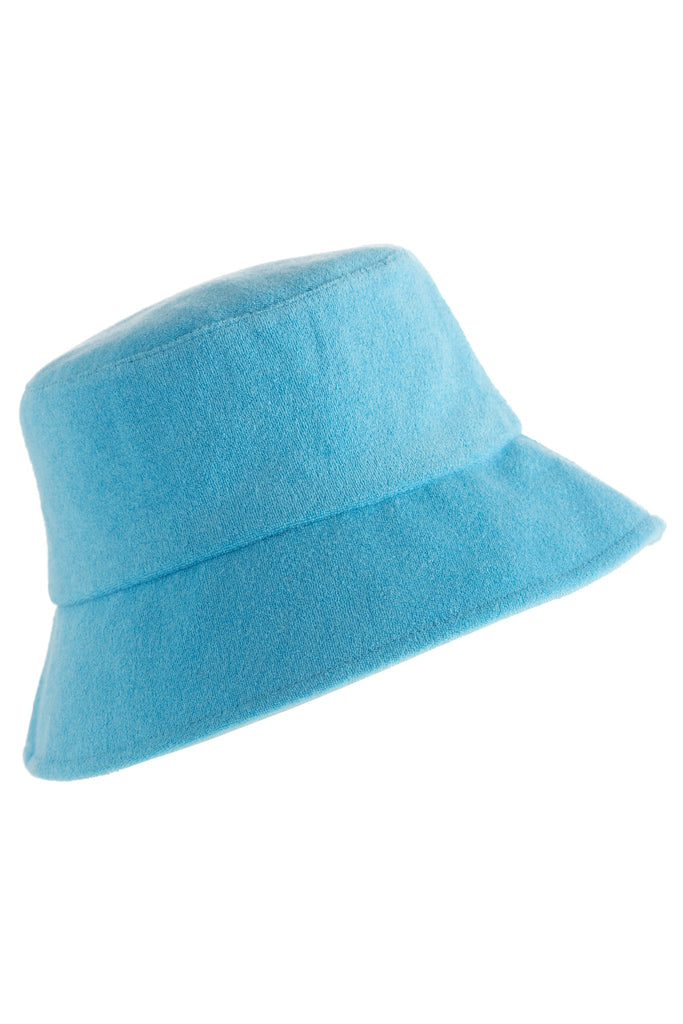 Terry cotton vegan bucket hat in natural beige with a relaxed wide brim silhouette.