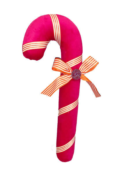 Pink candy cane necklace with a striped ribbon pendant on an adjustable chain.