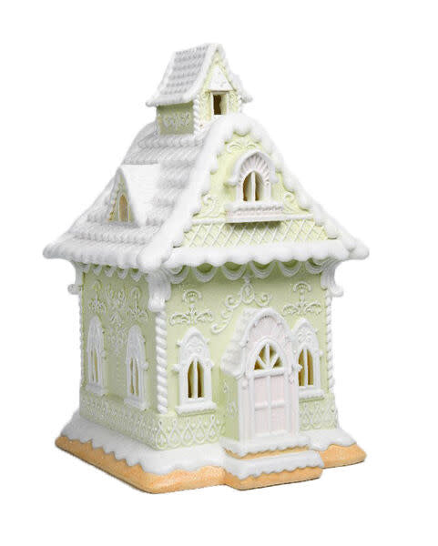 Handmade LED green house decoration with a festive holiday shape.