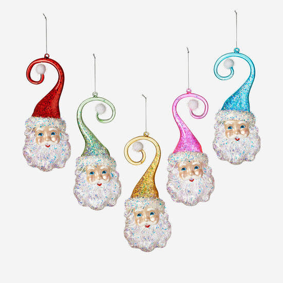 Glass Santa swirl hat ornament with multi-colored festive colors.