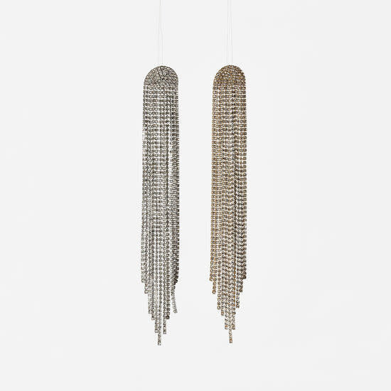 Metal diamond-shaped tassel ornament with hanging loop