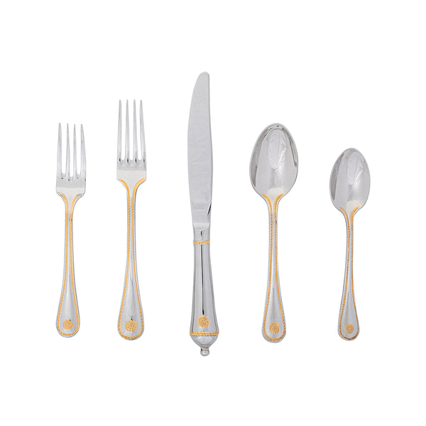 Berry & Thread 5-piece polished stainless steel place setting with gold accents.
