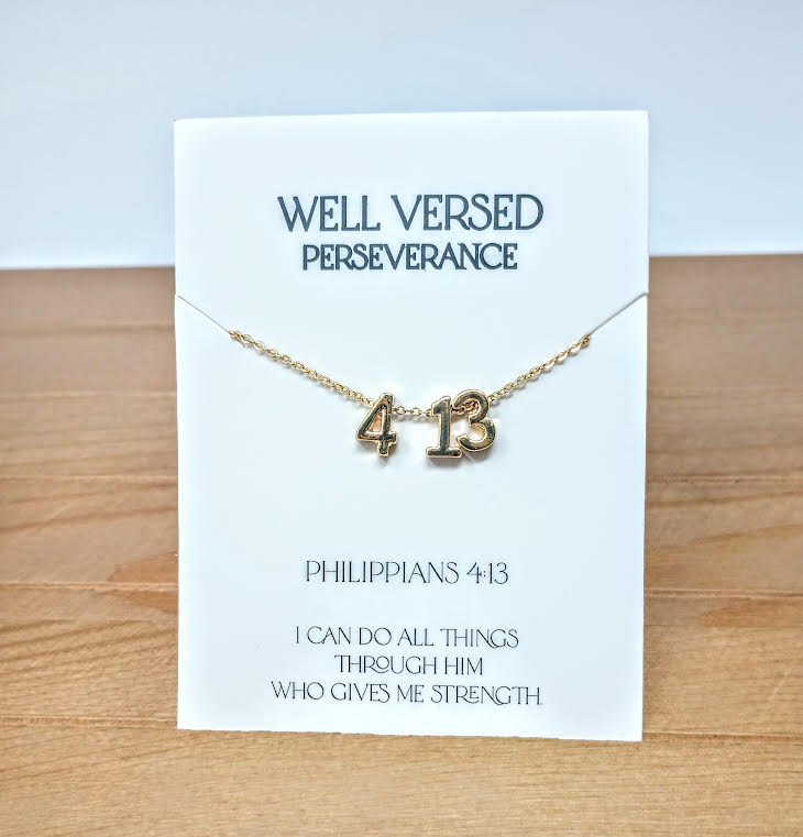 Gold plate necklace with verse numbers pendant on a 15-inch chain.