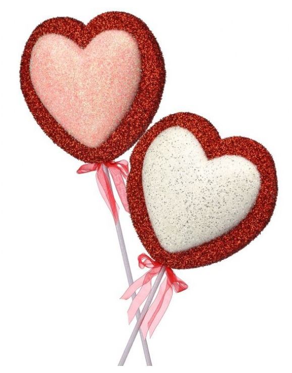 32-inch glitter Valentine heart stem with a red glitter finish.