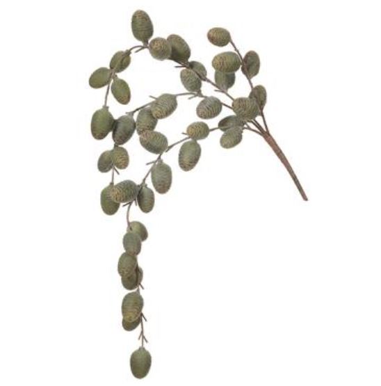 22.5 inch gray and green pine cone hanging bush with multiple small cones on thin brown stems.
