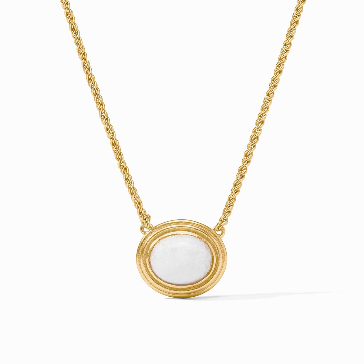 Adjustable Portofino solitaire necklace with a jade pendant on 24K gold plate chain.