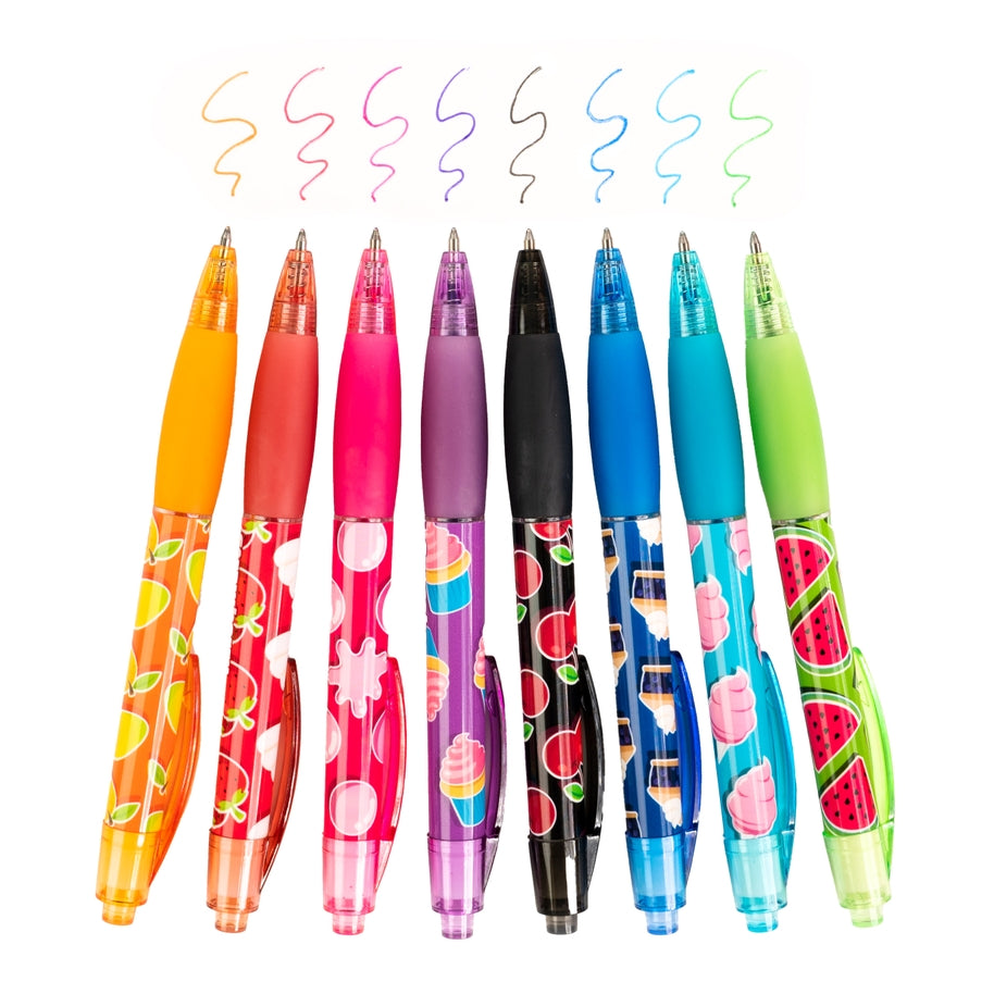 Cylinder-shaped gel ink tube with glitter finish in a fresh color.