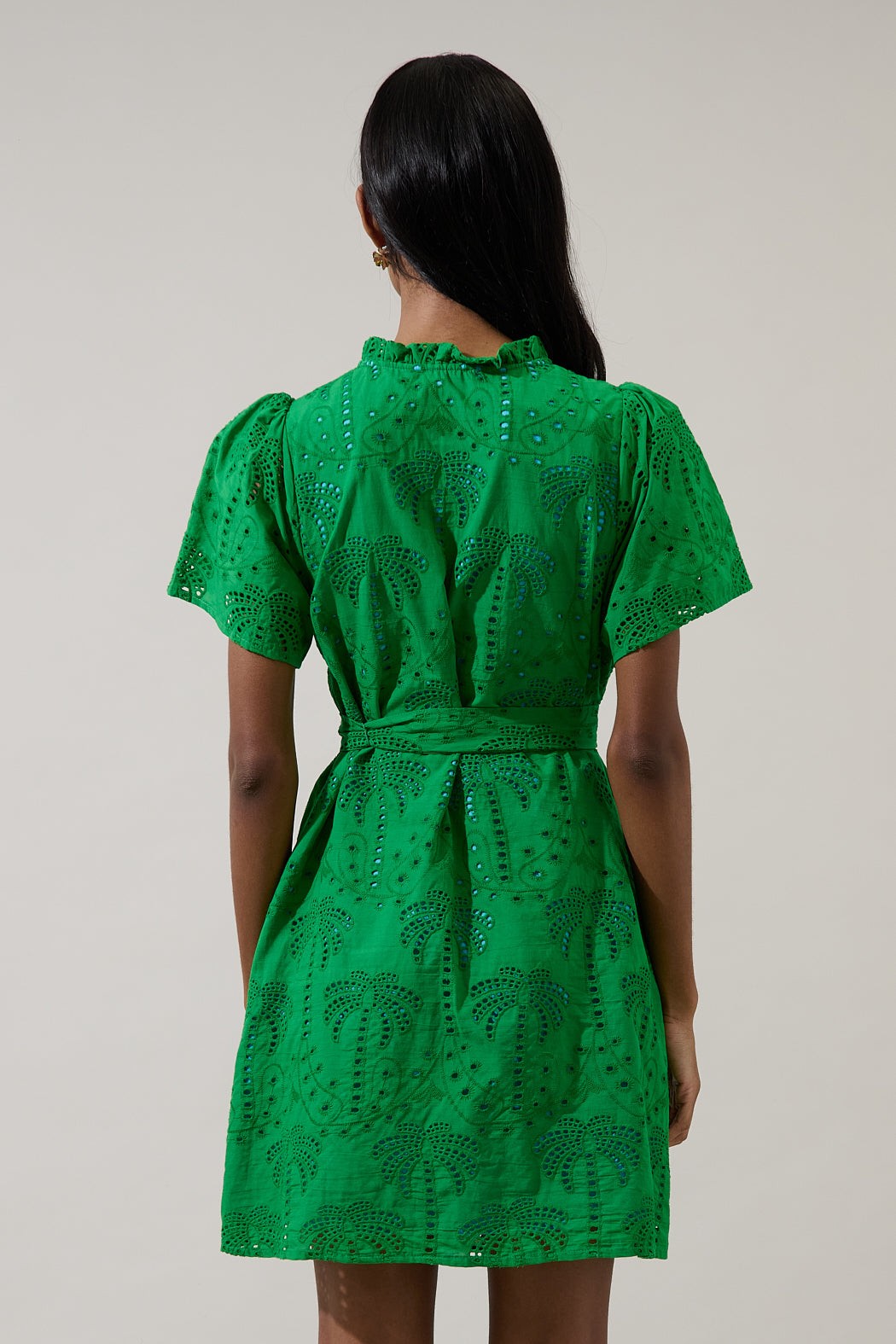 Ema Shift Mini Dress Palms Eyelet