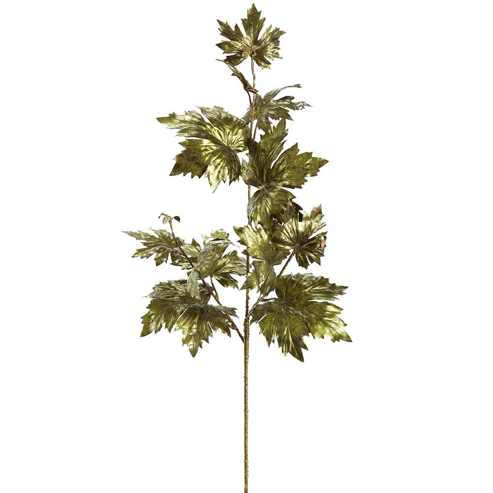 38-inch metallic green magnolia leaf spray with shimmering textured leaves on a single stem.