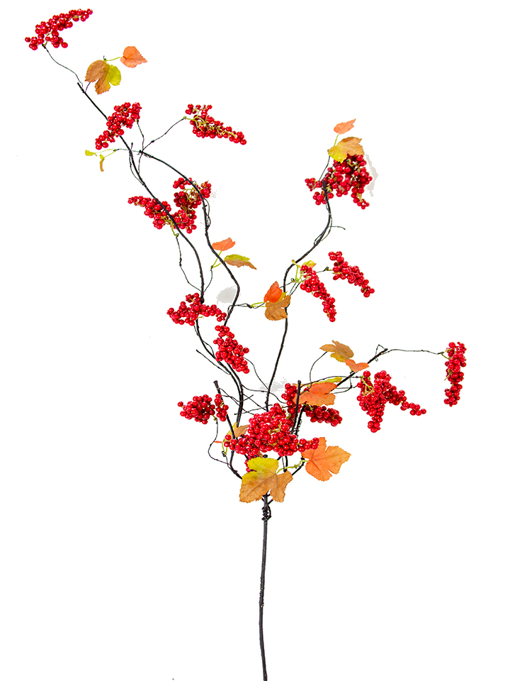 42-inch artificial berry spray with dark red berries and green-orange autumn leaves.