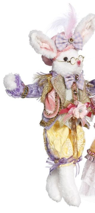 Mr and Mrs Cottontail rabbit figurine with white cotton-like material, pink ears, and a heart-shaped base.