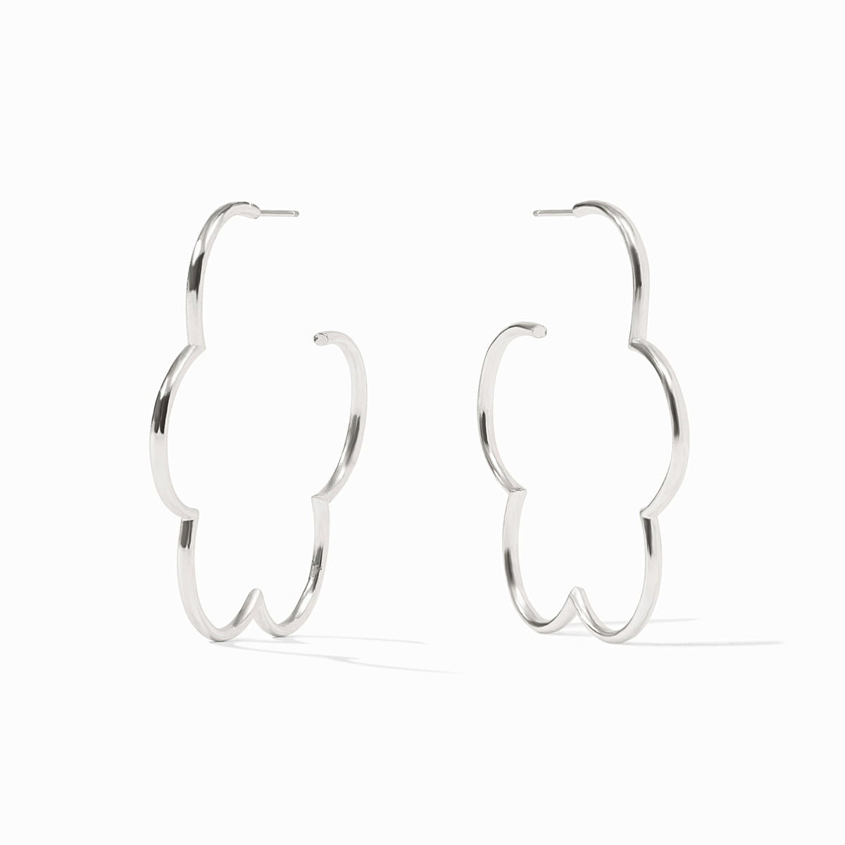 Julie Vos Gardenia Hoop earring in pure silver plate with a small silhouette and pierced ear post.