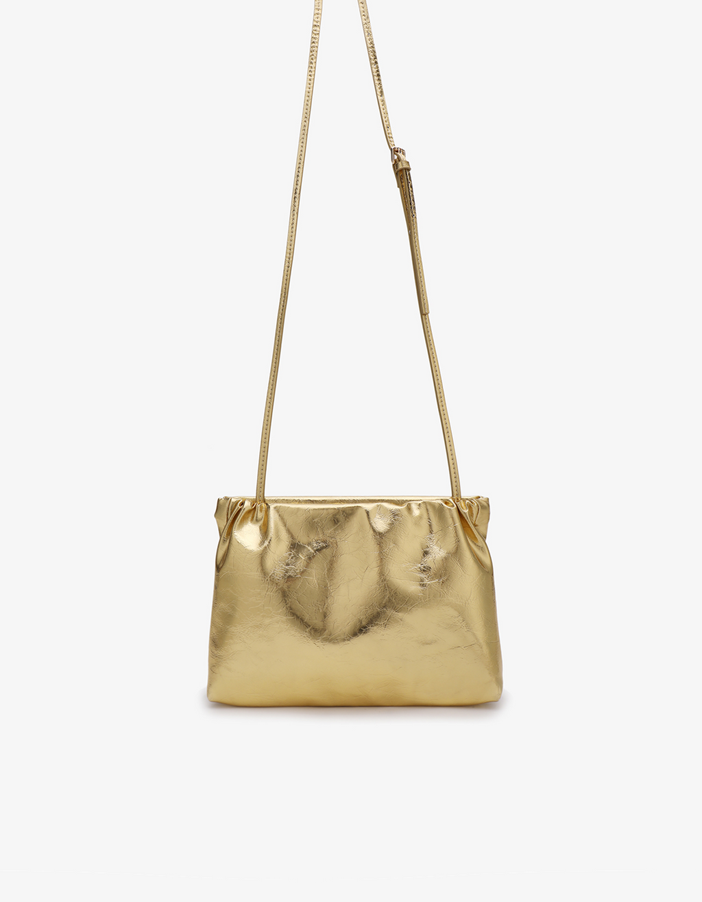 Ophelia clutch in light gold hardware with adjustable crossbody strap
