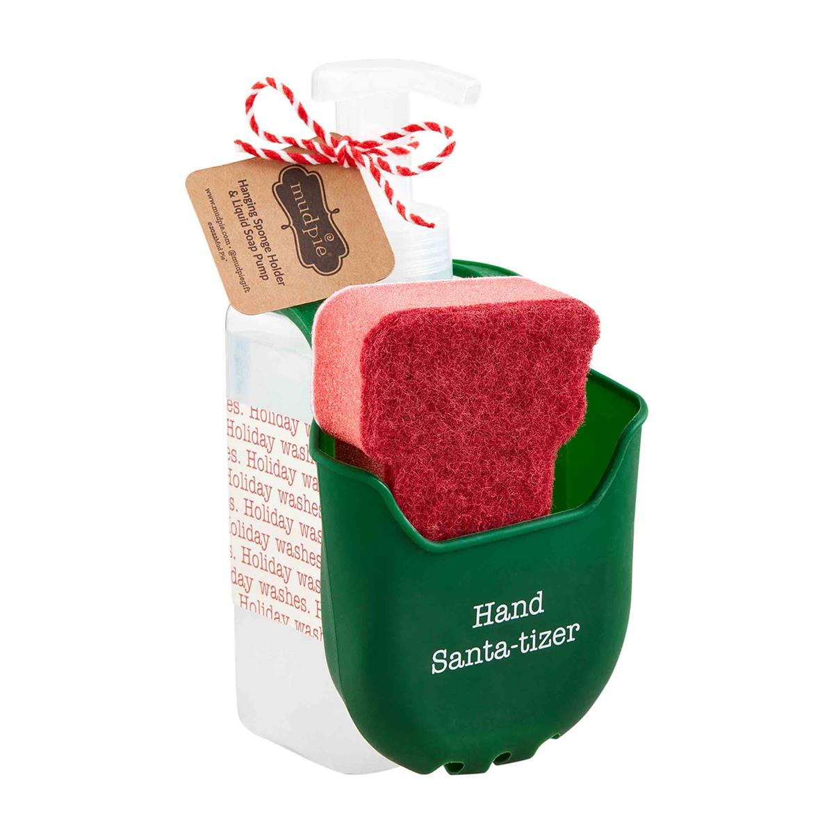 Christmas-themed silicone soap caddy with sponge holder in red and green pattern