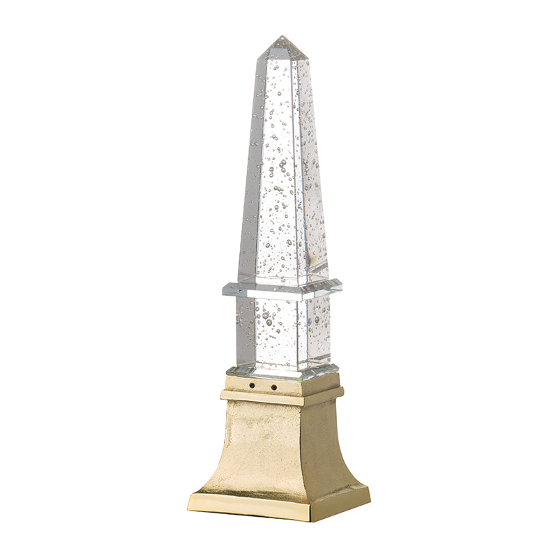 Clear crystal obelisk lamp with gold aluminum base