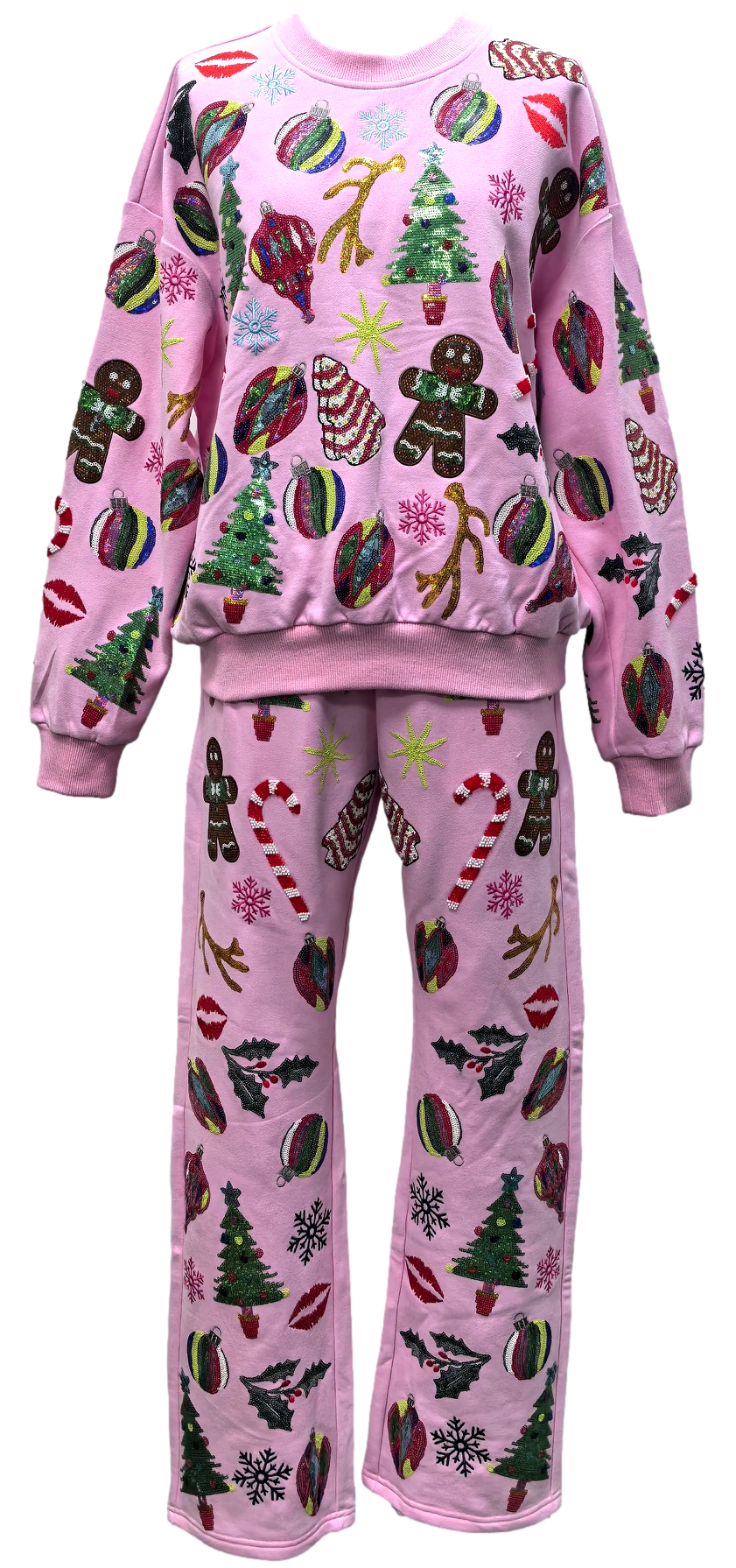 Lily Christmas Icons sweatshirt with festive holiday symbol print on soft fabric.