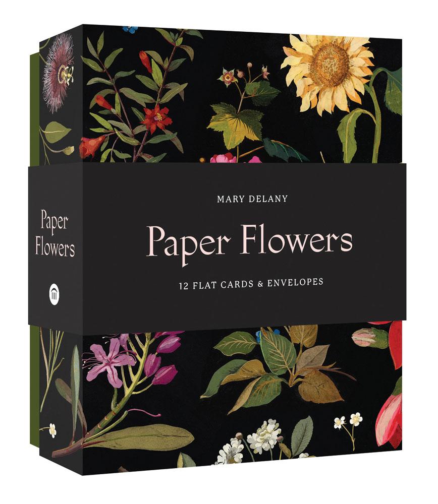Set of botanical illustration paper flower cards featuring sunflowers, rhododendrons, and cornflowers on textured white cardstock.