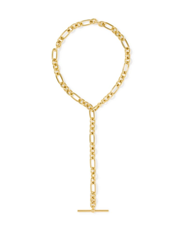 Gold Embry Link and Chain Necklace with a mixed-link design and a T-bar drop pendant.