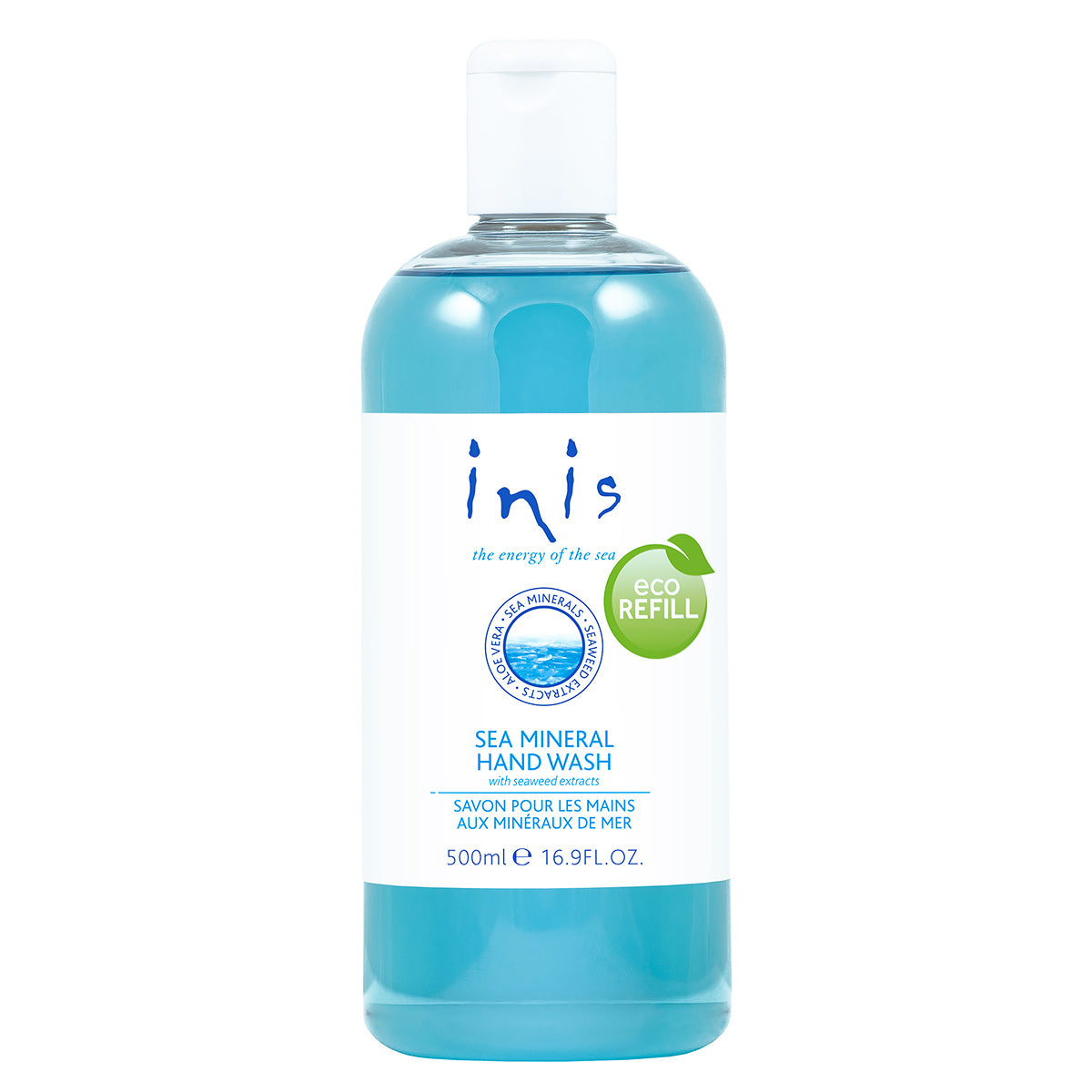 Refill bottle for Inis Sea Mineral Hand Wash with aloe vera and seaweed.