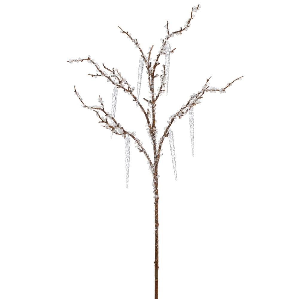 37-inch clear icicle spray with brown branches and hanging plastic icicles.