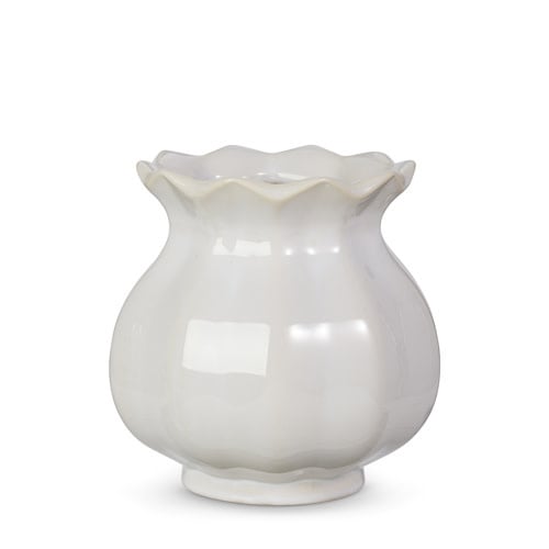 Ivory stoneware bud planter with smooth finish measuring seven inches wide and tall.