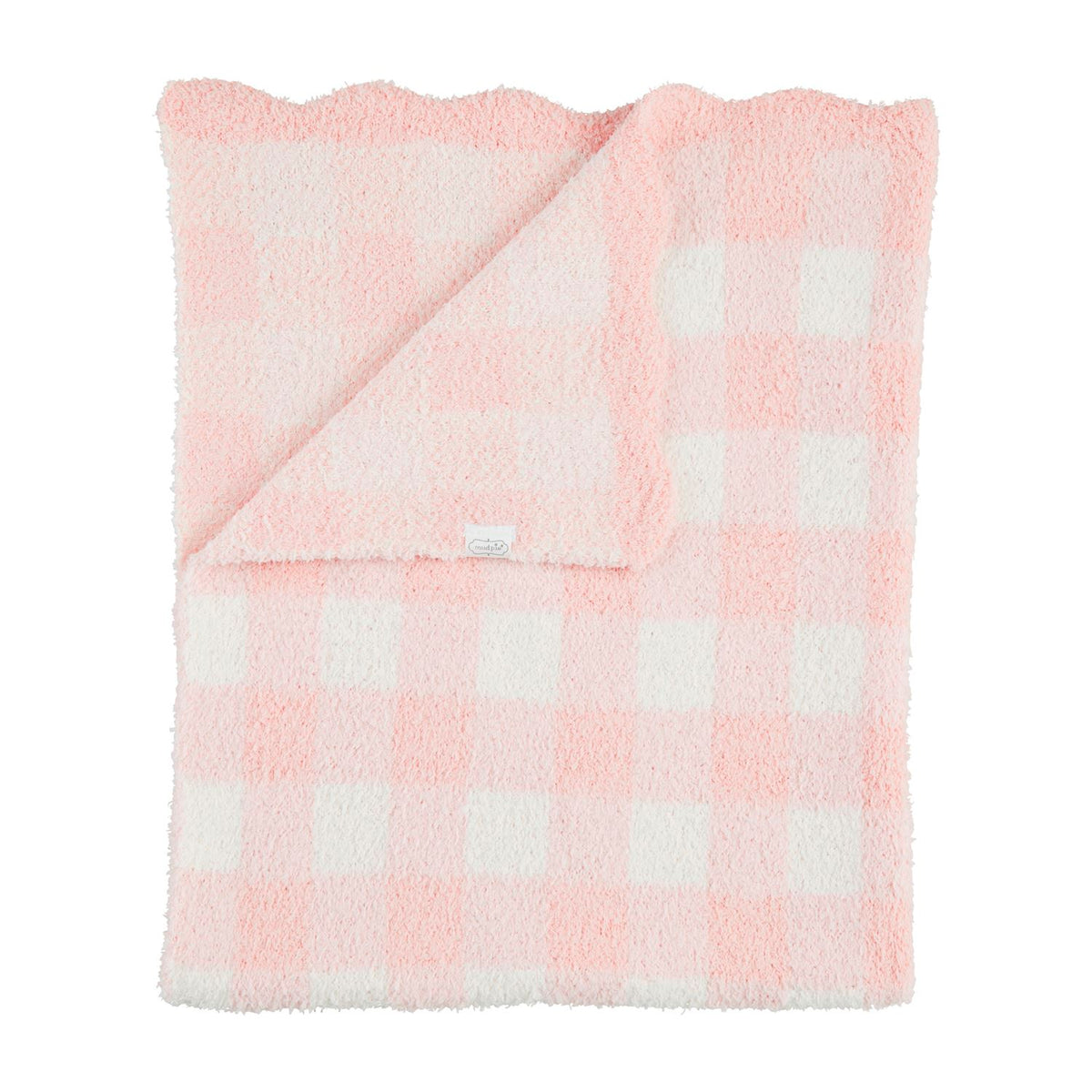 Gingham Chenille blanket in red and white checkered polyester fabric with a soft textured silhouette.