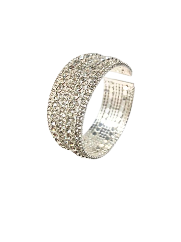 Silver stretch cuff bracelet with an open oval silhouette.