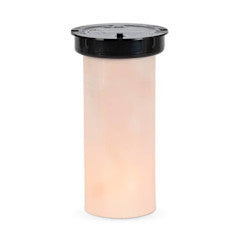 8-inch plastic solar candle with a black lid and fireglow effect LED light.