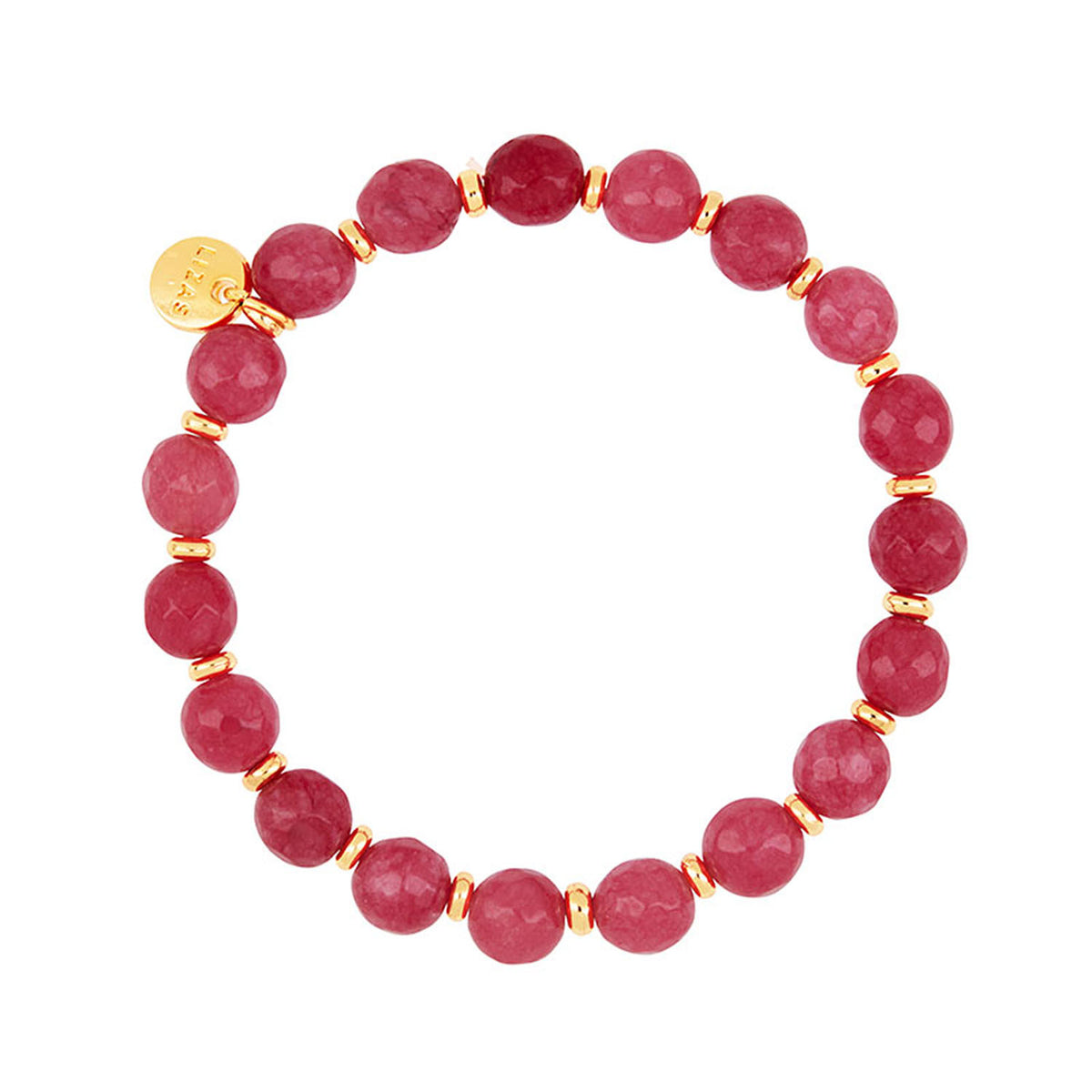 Lizas Beaumont bracelet featuring round pink natural stone beads and gold-toned spacers.