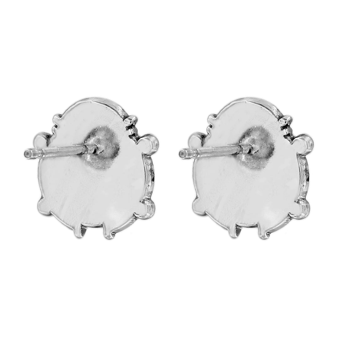 Back view of silver-plated Lady Luck Mini Post Earrings showing the smooth metal and post backs.