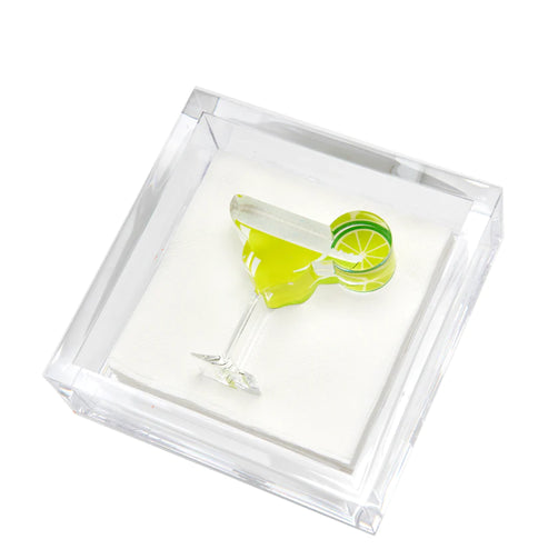 Black cocktail napkin holder with a square open-top design.