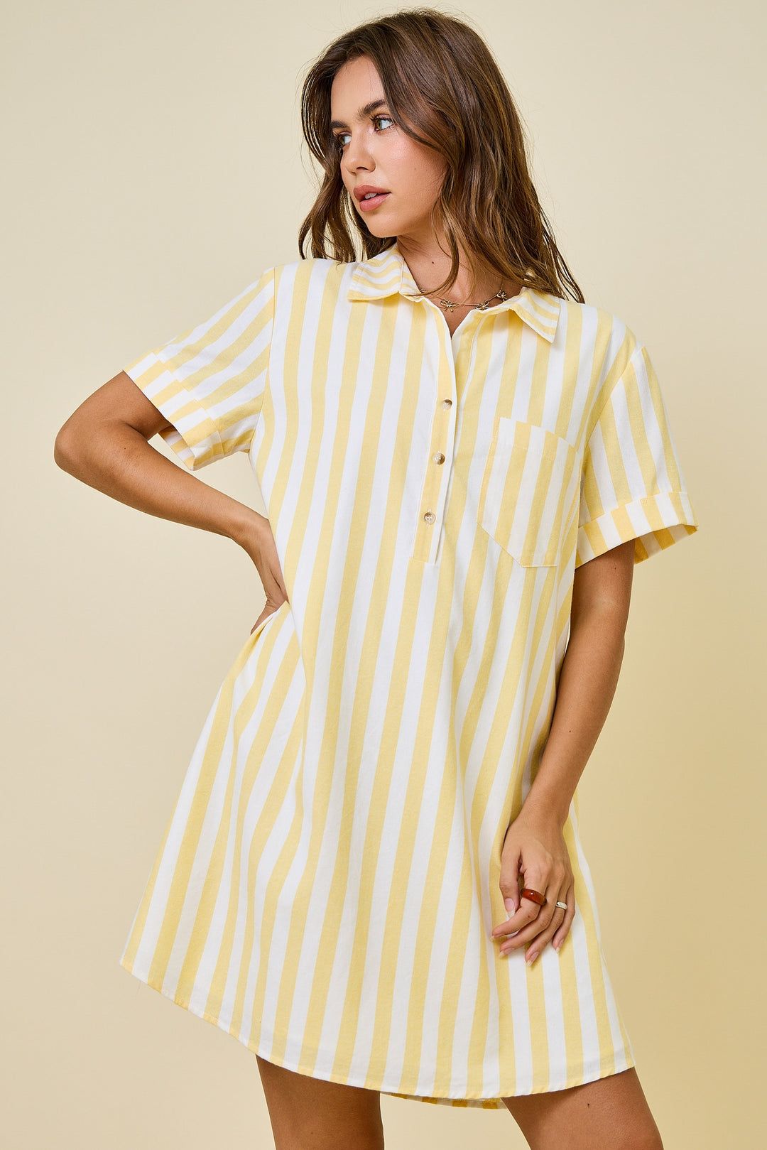 Harper Striped Easy Shirt Dress W/ Pocket Detail & Lining