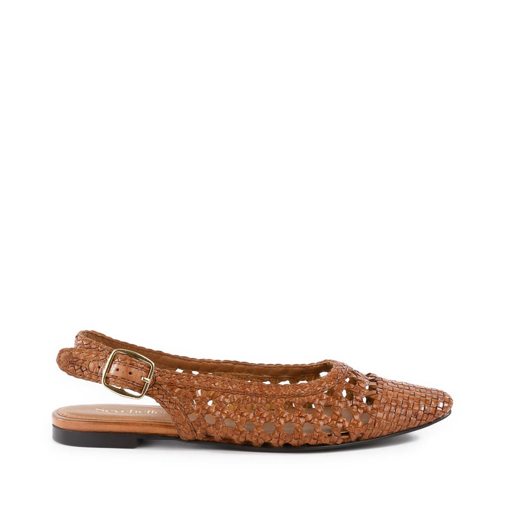 Avalon Flat sandal in black leather with an adjustable buckle closure and open back silhouette.